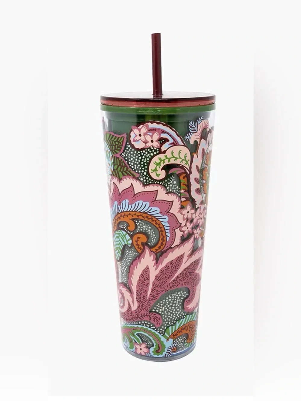 Vera Bradley Double Wall Tumbler with Straw in Leaf Me Not Paisley